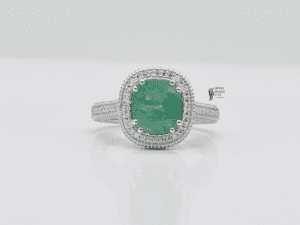 14k White Gold Natural Emerald Pave Diamond Engagment Ring For her