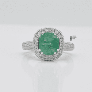 14k White Gold Natural Emerald Pave Diamond Emgagment Ring For her