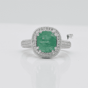 14k White Gold Natural Emerald Pave Diamond Engagment Ring For her