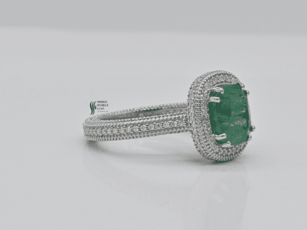 14k White Gold Natural Emerald Pave Diamond Engagment Ring For her