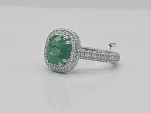 14k White Gold Natural Emerald Pave Diamond Emgagment Ring For her