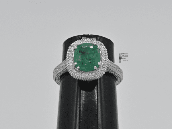 14k White Gold Natural Emerald Pave Diamond Engagment Ring For her