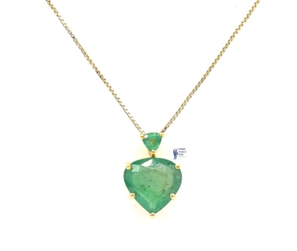 14K Gold Natural Pear Trillion Emerald Pendent