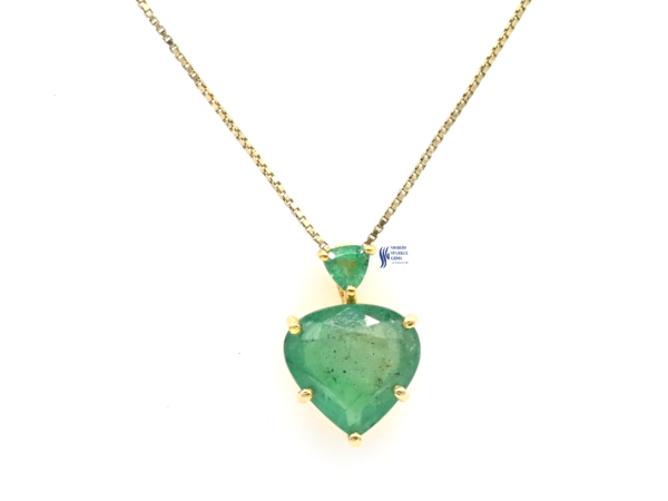 14K Gold Natural Pear Trillion Emerald Pendent