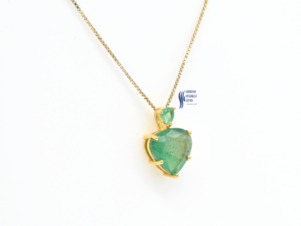 14K Gold Natural Pear Trillion Emerald Pendent