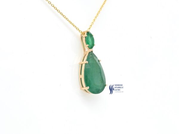 14K Pear Natural Emerald Pendent