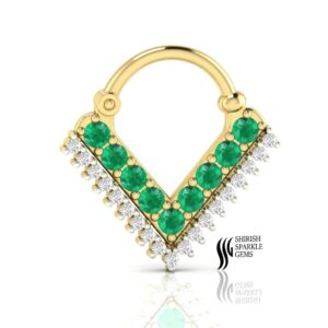 Natural Emerald Diamond septum Nose Ring