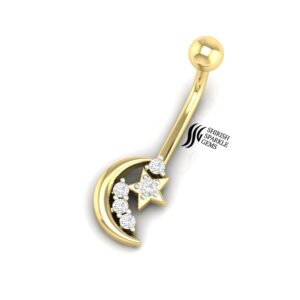 Star & moon 14K diamond belly button ring diamond navel piercing