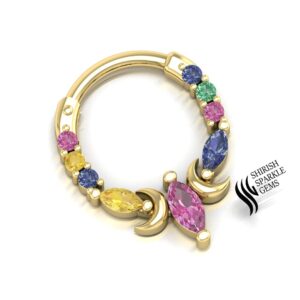 Natural rainbow sapphire nose ring/hoop