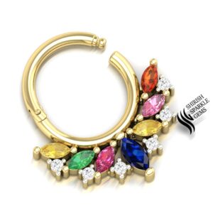 Natural multiple color sapphire nose ring
