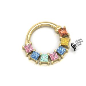 Natural rainbow sapphire nose ring/hoop